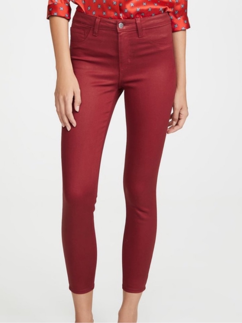 L'AGENCE Margot High Rise Skinny Scarlett Red Coated Jeans Size 31